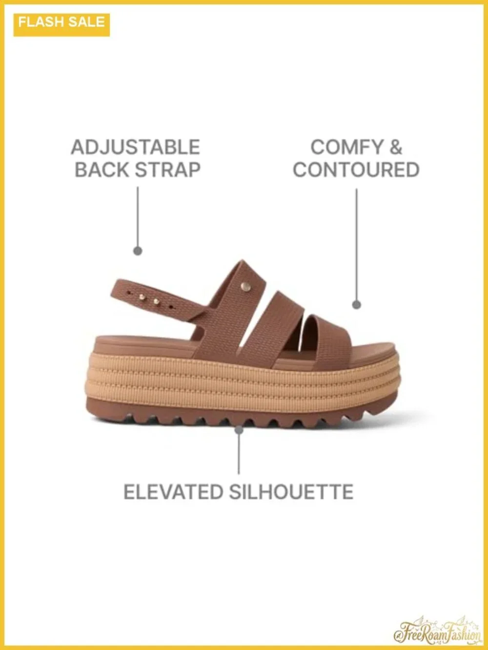 Womens Platform Sandals Water-Friendly Strappy Slingback Asymmetrical Adjustable